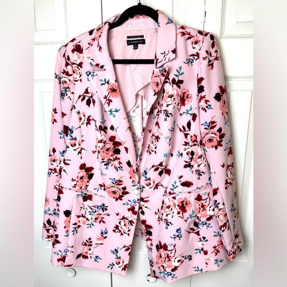New LANE BRYANT Pink Floral Blazer Colorful Workwear White Green Red Blue Crepe - Picture 2 of 12